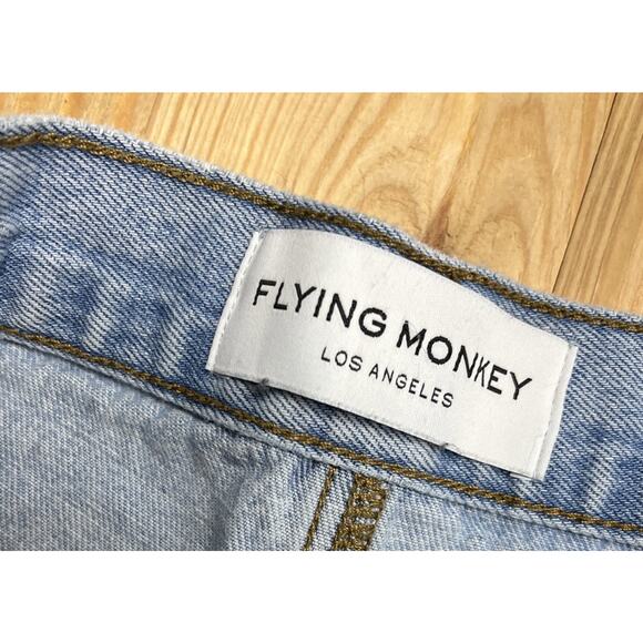 Flying Monkey Jeans High Waist Denim Moto Shorts 26 inch Light Wash Frayed - Picture 4 of 6